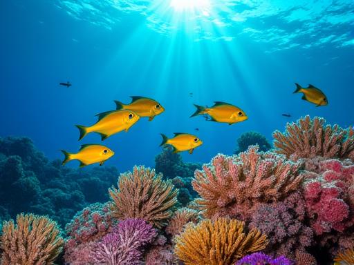 Colorful Caribbean reef fish swimming near coral